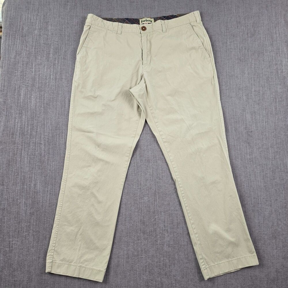 Barbour Mens Chino Pants 38 R Beige Khaki Cotton Blend Stretch Casual Classic